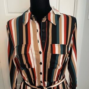 Torrid Striped Button-Up Midi Dress